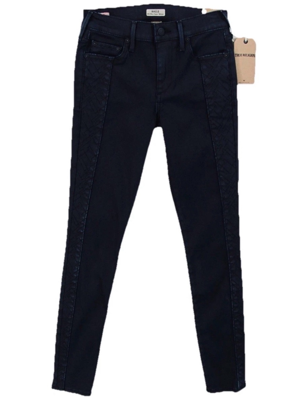 TRUE RELIGION "HALLE MID-RISE SUPER SKINNY" Jeans In "BATHED COATED NIGHT"